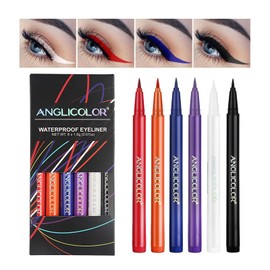 Anglicolor 12 Colors Coloured Eyeliner, Matte Liquid Eyeliner, Durable Waterproof Liquid Eyeliner Pen, Highly Pigmented Smudge-proof Colorful Eyeliner for Wedding Party (6 Colors)