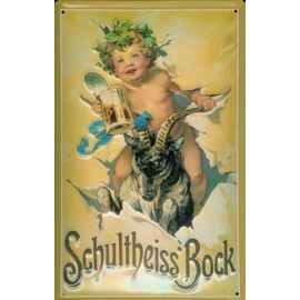 Schultheiss Tin Sign with 'Bock Bier Brauerei Advertising Sign "Angel with Aries