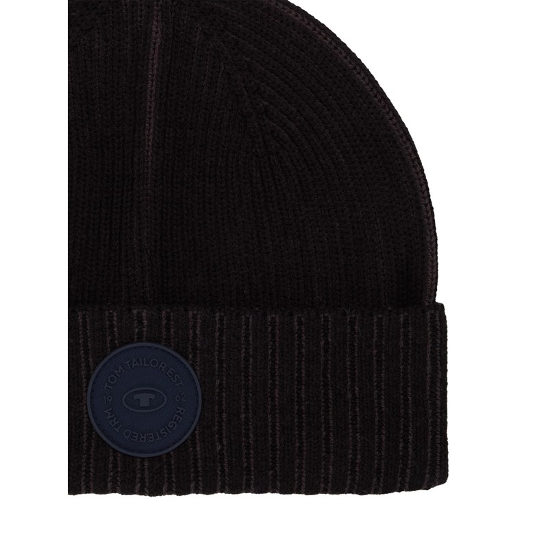 TOM TAILOR Men's Knitted Beanie Hat, 36343 - Black Plaited