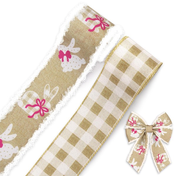 Threetols 2 Rolls 10 Yards Easter Wired Edge Ribbon, 2.5inch