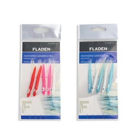FLADEN Fishing - Single Packs of Feathered Sandeels Rig - Ready to Use Tied Boat Wreck Sea and Shore - 60lbs Mainline - 5 Hook - Size 2/0 - (Blue/White) [17-6202-5-2/0]