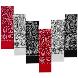 EVERY-VILLE Where EVERYone is Welcome 6 Pack Red White Black Bandana for Women Men Gift Packaging - 55x55cm, Paisley - Cowgirl Cowboy Motorbike Accessories Scarf Headband Neckerchief
