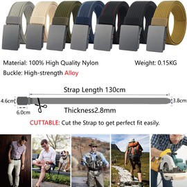 LionVII Men Nylon Web Belts - Metal Buckle, Fully Adjustable Belt Strap for Work, Easy Trim to Fit 27-46" Waist, Gray, Free