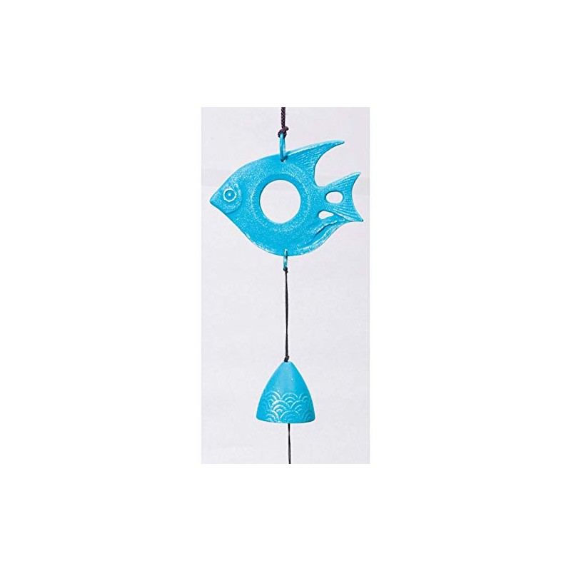 Iwachu Wind Chime, Tropical Fish, Silver/Turkey Blue, Body Size (cm):