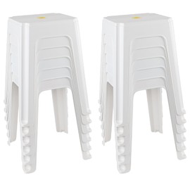 Buyitt 12 Packs White Plastic Stool, Stackable Backless Stool, 18.58 Inch Height Bar Stools Set for Kitchen, Dining Room, Pub