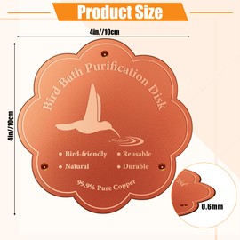 Larbeti 4inches Bird Bath Purification Disk, 99.99% Pure Copper Bird Bath Disc Metal Safe Birdbath Cleaner Disks for Outdoor All-Season Use 0.6mm Birdbaths Copper Disk with 3 Point Support