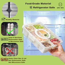 Snackle Box Container,Divided Serving Tray with Lid and Handle,Portable Snack Box Charcuterie Platter,8 Compartments Food Snack Container,Food Storage Organizer for Snacks Fruits Veggies Nut Picnic