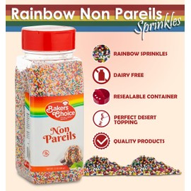 Bakers Choice Rainbow NonPareils Sprinkles, Cake Sprinkles and Toppings Non Pareil Sprinkles Gluten Free - Dairy Free - Kosher - 12 Ounce.