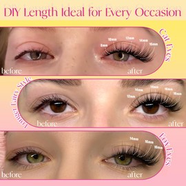 Natural Lash Clusters Kit Wispy Lash Extension Kit D Curl Eyelash Clusters 8-16mm Individual Lashes DIY Cluster Eyelashes Extension Kit with Lash Glue Bond and Seal Tweezers by Vanssymunlin