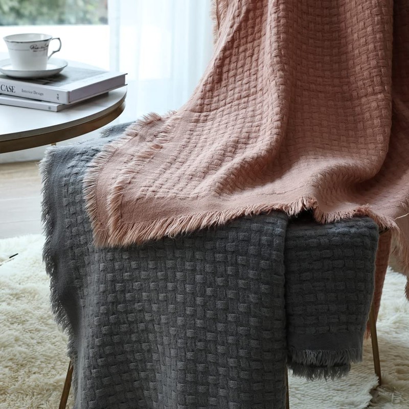 CREVENT Farmhouse Waffle Knit Throw Blanket for Couch Sofa Chair