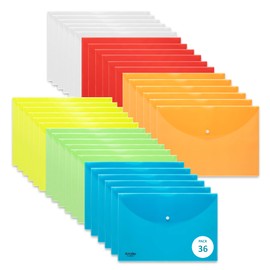 FlexOffice Legal Size Plastic Envelopes with Snap Closure 9"x12", 6 Colors, Reusable Document File Folder Organizer to Hold Christmas Greeting Cards - Pack 36