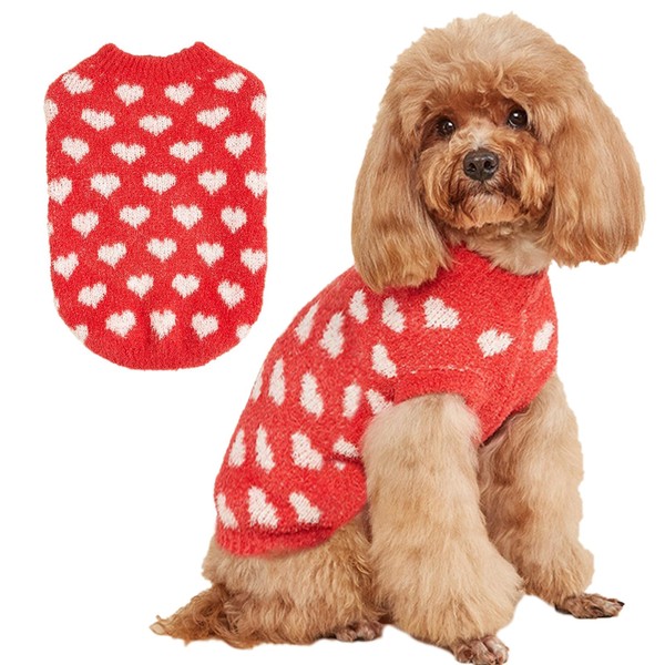 Jecikelon Cute Heart Dog Sweater Soft Mohair Knit Puppy Clothes