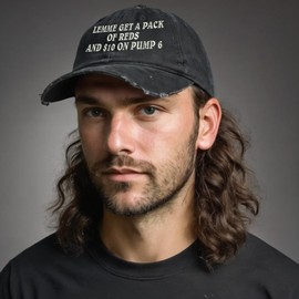 Lemme Get a Pack of Reds and 10 on Pump 6 Hat Funny Embroidered Dad Hat (Navy Blue)