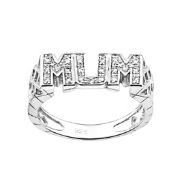 Old English Jewellers Sterling Silver MUM Ring size J K L M N O P Q R S T U V - Stone Set - 925 SILVER (U)