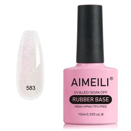 AIMEILI Glitter Rubber Base Gel, Nude Semi-Permanent Nail Polish, Elastic Base Rubber Gel UV/LED Soak Off Gel Nail Polish - Nice Thick and Self-Leveling - (583) 10ml