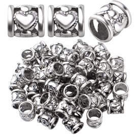 BronaGrand 50pcs Antique Silver Round Alloy Tibetan Spacer Beads, Loose Beads, Spacer Charm Beads for Jewelry DIY Bracelet Necklace Making, Hole: 6.8mm