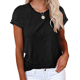 Cicy Bell Women's Short Sleeve Shirts Crewneck Loose Casual Summer Basic Tees Tops Black