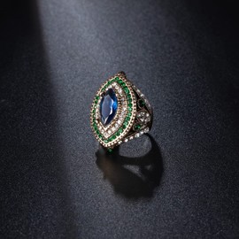 CKHAO Women Ring - Antique Gold Plated Turkish Style Multi-Colored Gemstone Vintage Ring Women Jewelry J0769G (8)