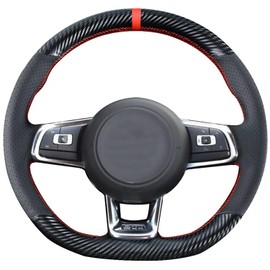 Loncky Auto Custom Fit OEM Black Genuine Leather Suede Steering Wheel Covers for Volkswagen Jetta GLI 2015-2021 / VW Golf R 2015-2019 / VW Golf 7 MK7 Golf GTI 2015-2021 Accessories