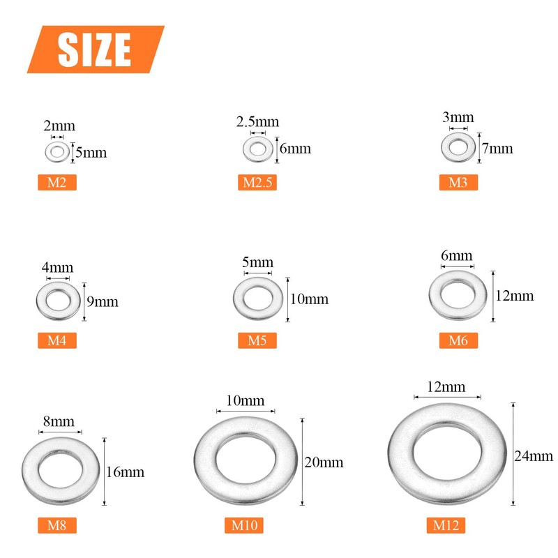 HELIFOUNER 600 Pieces 9 Sizes 304 Stainless Steel Flat Washers