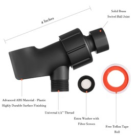Shower Holder Universal, Black Handheld Shower Head Holder with Brass Swivel, Shower Arm Mount, Shower Bracket, Shower Arm Holder, Shower Wand Holder, Shower Arm Pipe Connector