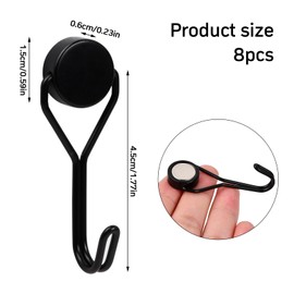 Wisebom Pack of 8 Magnetic Hooks, Extra Strong Magnetic Hooks, Black, 15 kg, Neodymium Magnetic Hook, Rotatable Magnetic Hook, Wall Hook for Kitchen, Lockers, Bedroom, Office