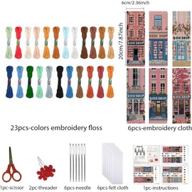 KYOQFVN 6 Pack Book Store Cross Stitch Bookmark, Cross Stitch Bookmarks Kit for Beginners Adults, 14CT Embroidery Bookmark Kit for Book Lovers Starter Craft 6 x 20cm