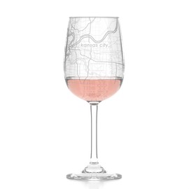 Well Told Engraved Kansas City MO Map Stemmed Wine Glass - Etched City Map Wine Glass Gift for Wine Lovers (16 oz, Clear)