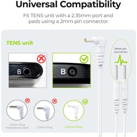 Durable Lead Wires for TENS EMS Units (2 Pcs), Standard Leads with 40,000+ Bend Lifespan (10X Durability), Compatible with Electric Muscle Stimulators in 2.35mm Plug and 2mm Pin Electrodes,47.9in