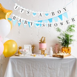 Blue Baby Shower Decorations, Baby Shower Banner, Gender Reveal Decoration Includes "It's A Boy" Banner, Mummy To Be Sash, And Pink Pennant, As Party Decorations or Photo Prop