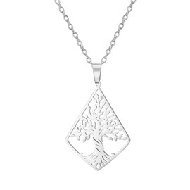 kkjoy Rhombic Tree of Life Necklace Stainless Steel Family Tree of Life Pendant Cross Chain Necklace Nature Inspired Spiritual Jewelry for Women Men