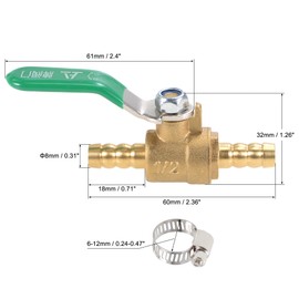 sourcing map Brass Air Ball Valve Shut-Off Switch 8 mm Hose Nozzle to 8 mm Hose Nozzle with Clamp Green Handle