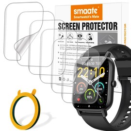 6-PACK Screen Protector Compatible with Nerunsa P66D 1.85” Smart Watch, with Non-slip Pad sticker, Soft TPU, Full Coverage, Bubble Self-healing