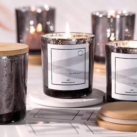 LAMORGIFT 15 Pack Candle Glass Jars with Lids (8oz, Dark Gray) - Candle Making Jars - Candle Containers for Making Candles - Mercury Glass Candle Jars Include 20 Pcs Candle Labels