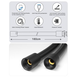 YEAUPE Duschschlauch 1,6m- YEAUPE Brauseschlauch mit Verdrehschutz 160cm Standard 1/2" Anschluss, Flexibel & Knickfest, Trinkwassergeprft & Druckgeprft, Schwarz