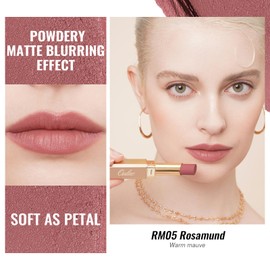 Oulac Matte Lipstick Velvet Lipstick- Long-Lasting, Smudge-Proof, Non-Transfer, Hydrating Formula with Rose Oil, Cruelty-Free RM05