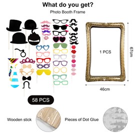 HENGBIRD 59 Stück Fotobox Accessoires, Fotobox Accessoires Hochzeit Fotoboxs Requisiten Mit Hut Lippenstift Krawatte Tischdeko Aufblasbarer Fotorahmen, Foto Requisiten für Hochzeit JGA Partydeko