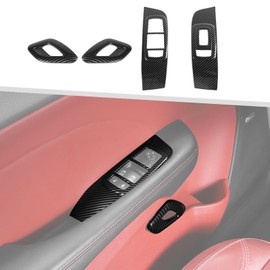 Jimen Fit for Dodge Challenger 2015-2023, 4PCS Inner Door Handle Cover & Window Lift Switch Panel Trim (Carbon Fiber)