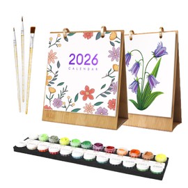 Nixegym Paint by Numbers Desk Calendar 2026, 7.1"x8.8" Monthly Calendar with Pre-Printed Canvas & Paints, Flower Plants Desk Calendar for Home Office Decor