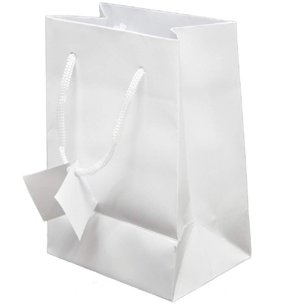 Novel Box® White Matte Laminated Euro Tote Paper Gift Bag Bundle 4.75"X3.25"X6.75" (10 Count) + NB Cleaning Cloth