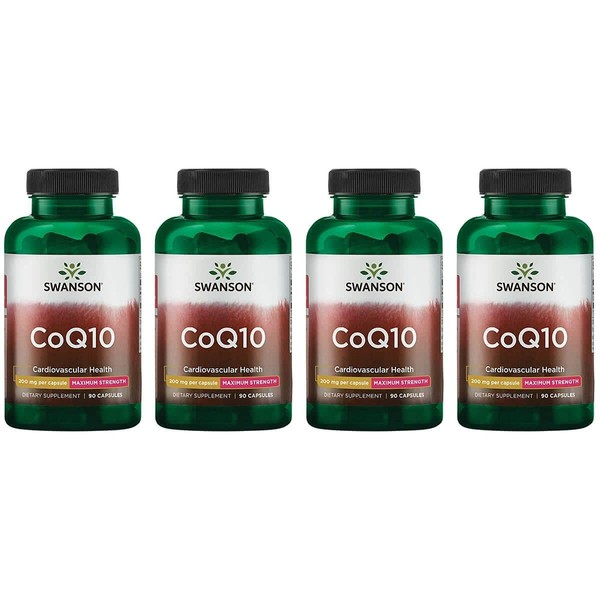 Swanson CoQ10 Cardiovascular Brain Energy and Heart Health Antioxidant Support Supplement 200 mg 90 Capsules (4 Pack)