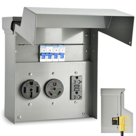 RV Electrical Panel, Temporary Power RV Outlet Box with 20 30 50 Amp Receptacle, Weatherproof RV Electrical Power Outlet Power for Hookup Camper Travel Trailer Motorhome