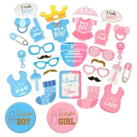 30 Baby Shower Game Photo Display Props and Two Boys and Girls Stickers, Unisex Baby Shower Photo Poses Hold Party Photo Decoration Props