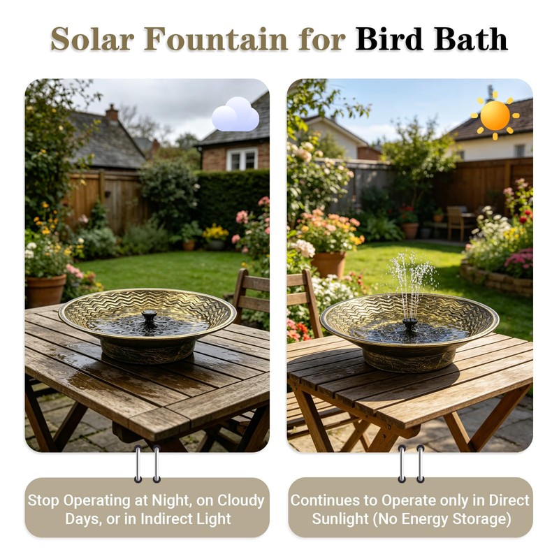 Bird Bath for Outside, Solar Powered Bird Bath Bowl Fountain