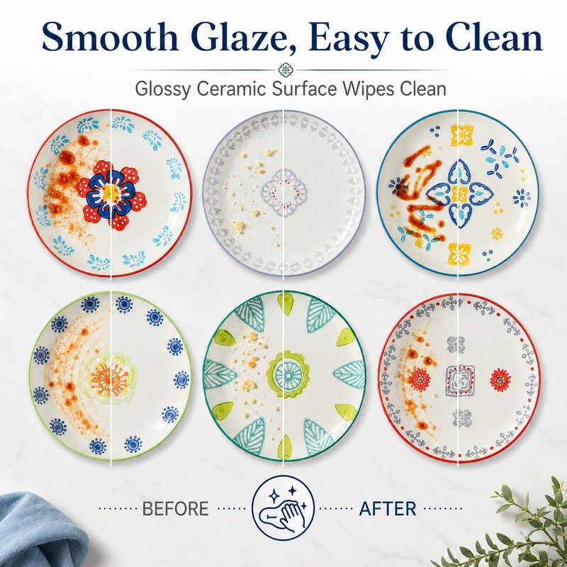 CINAIMPRESSION Hand Painted Ceramic Plates Set of 6, 6 Inch