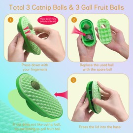 SEVENKA 2 Pack Cat Toys Self-Grooming Cat Brush with 3 Catnip Balls & 3 Gall Fruit, Kitty Kitten Scratcher Self Groomer Catnip Toys for Indoor Cats, Chew Toys Wall Corner Brushes Edible Wall Treats
