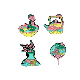 Lotus Kettle Flower Fan Vase Lotus Bowl Enamel Brooches Lotus Flower Enamel Pin Floral Plant Brooches Lapel Pin for Clothing Bag Decor