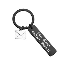 CENWA Mailman Gift Mail Carrier Keychain Postal Worker Gift Postman Gift Eat Sleep Deliver Repeat Keychian Thank You Gift for Postal Worker (Deliver Repeat Black)