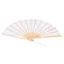Folding Fan Hand Fan Vintage Style Hand Fan, Exquisite Workmanship Folding Fan Hallow Lace Bones (White)