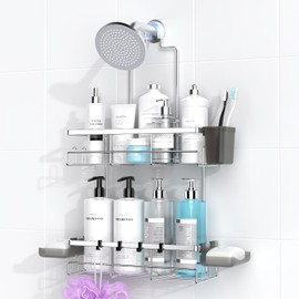 AKTECKE Shower Caddy Hanging Bathroom Organizer: Rustproof Shower Shelf for Inside Shower - No Drilling Shower Racks Over Showerhead - Bath Shower Shelves Rack for Shampoo Soap Chrome